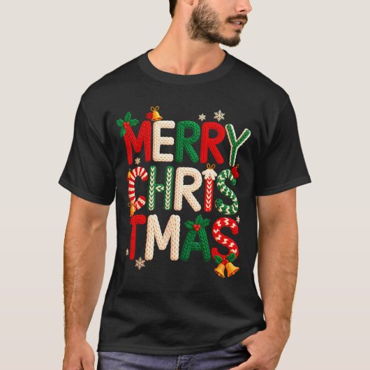 T-shirt Funny Merry Christmas Yarn Crochet Knitting Quilte (Devant)