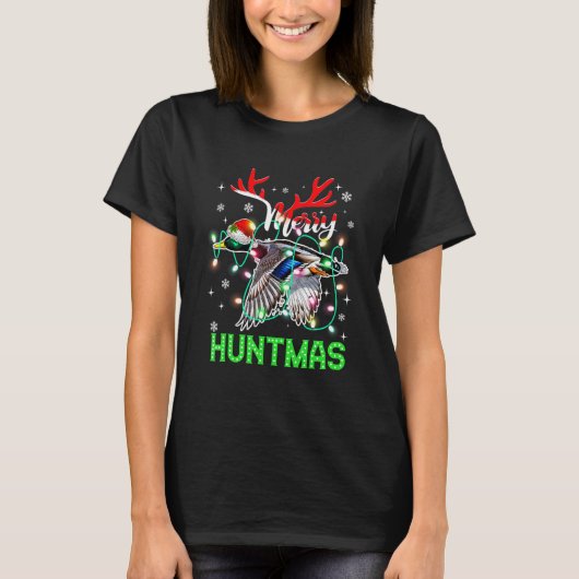 T-shirt Funny Merry Huntmas Xmas Lighting Duck Hunting Chr (Devant)