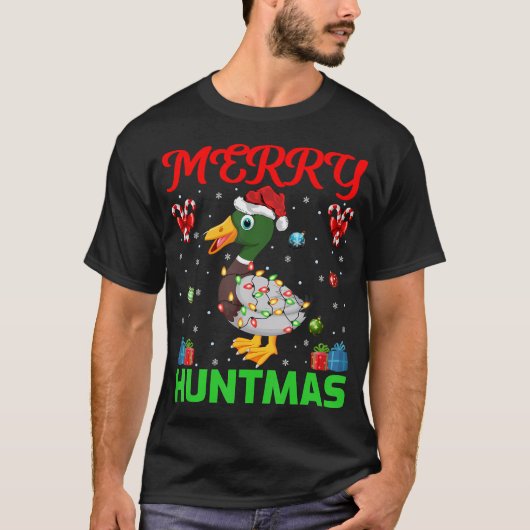 T-shirt Funny Merry Huntmas Xmas Lighting Duck Hunting Chr (Devant)