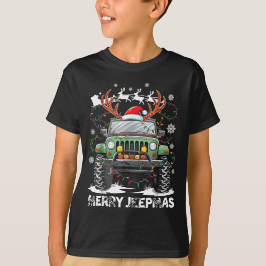 T-shirt Funny Merry Jeepmas Ugly Light Reindeer Christmas (Devant)