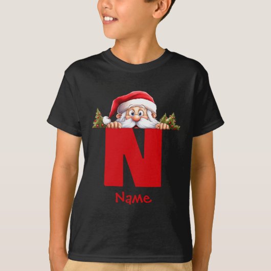 T-shirt Funny Monogram Family Christmas Red Santa  (Devant)