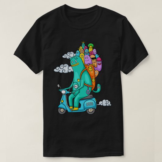 T-shirt Funny Monster Doodle équitation moto (Design devant)