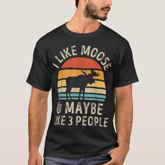 T-shirt Funny Moose Lover Retro Sunset Design (Devant)