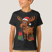 T-shirt Funny Moose Santa Hat Animals Lovers Ugly Christma (Devant)
