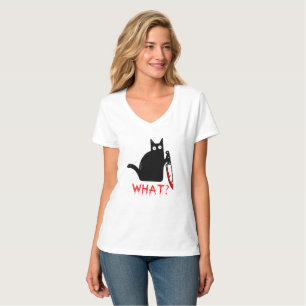 T-shirt Funny Murderous Black Cat What ? Holding Knife