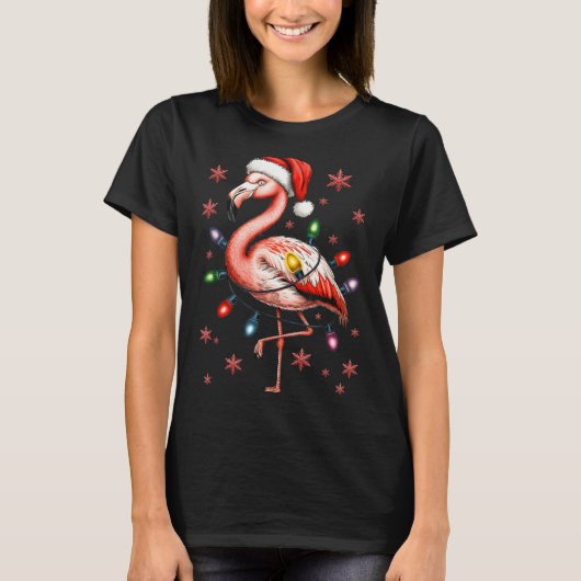 T-shirt Funny Nk Flamingo Christmas Tree Lights Xmas Snowf (Devant)