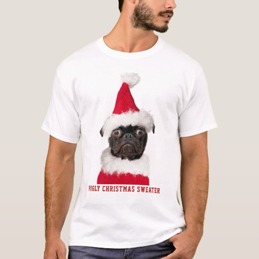 T-shirt Funny Noël Carlin noir Pugly Sweater (Devant)
