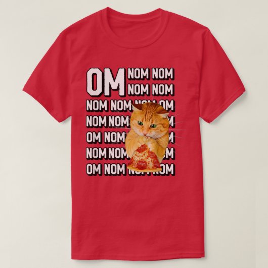 T-shirt Funny Om Nom Nom Nom Orange Chat Manger Pepperoni  (Design devant)