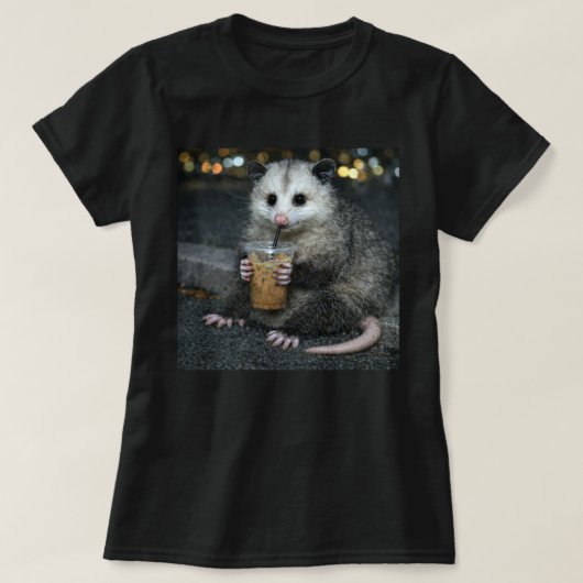 T-shirt Funny opossum Drinking Coffee Shirt Cute Animal (Design devant)