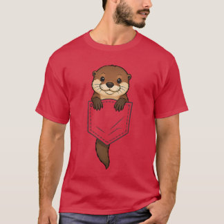 T-shirt Funny Otter Peeking in Pocket Animal Lover Men Wom