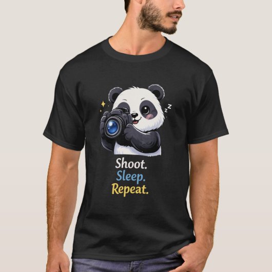T-shirt Funny Panda Photographer Shoot Sleep Rep (Devant)