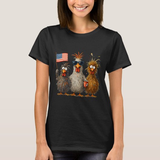 T-shirt Funny Patriotic Chickens Usa Flag 4th Of July Chic (Devant)
