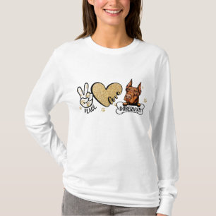T-shirt Funny Peace Love Doberman Amoureux des chiens