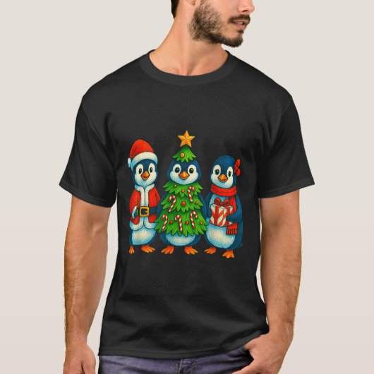 T-shirt Funny Penguin Christmas Lights Penguin Cute Xmas H (Devant)