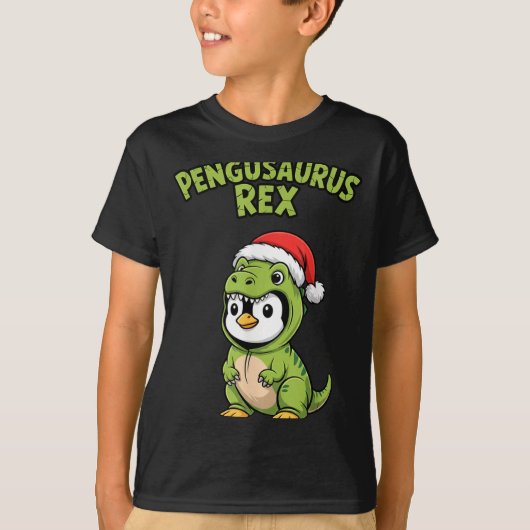 T-shirt Funny Penguin T-rex Costume Christmas Kids Boys  (Devant)