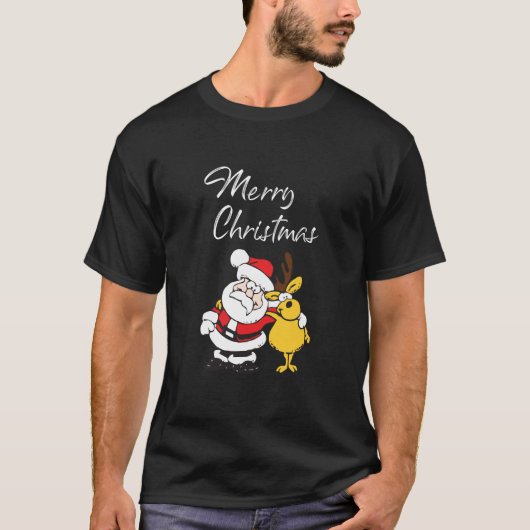 T-shirt Funny Père Noël et Reindee (Devant)