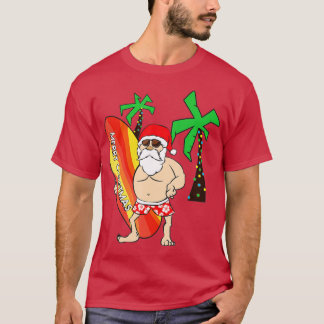 T-shirt Funny Père Noël Surf Noël À Hawaï Juillet