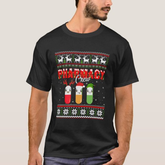 T-shirt Funny Pharmacy Crew Funny Pills Joyeux Noël Ug (Devant)
