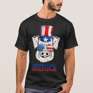 T-shirt Funny Pig 4th of July Patriotic American Flag Sung