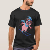 T-shirt Funny Pig Go Skiing Design Gift Winter Holidays (Devant)