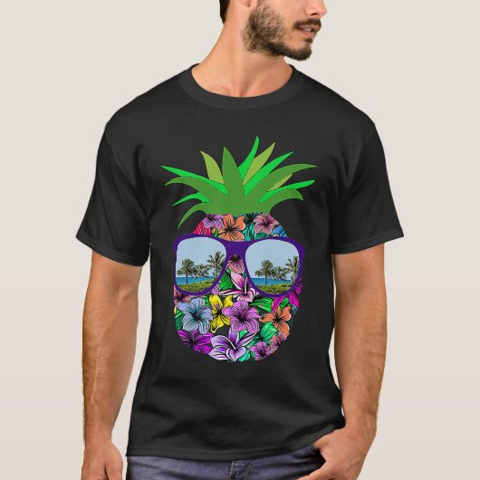 T-shirt Funny Pineapple Sunglasses Aloha Hawaiian Hawaii B (Devant)