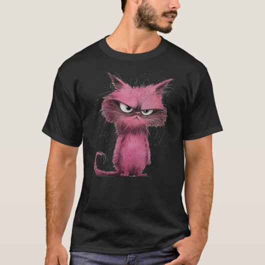 T-shirt Funny Pink - Cat Angry Grumpy Cute Pet Cat lover (Devant)