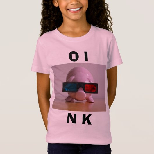 T-Shirt Funny Pink Piggy Bank en lunettes 3D (Devant)