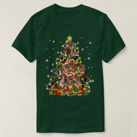 T-shirt Funny Pitbully Santa Chapeau Noël Lumières d'arbre (Design devant)