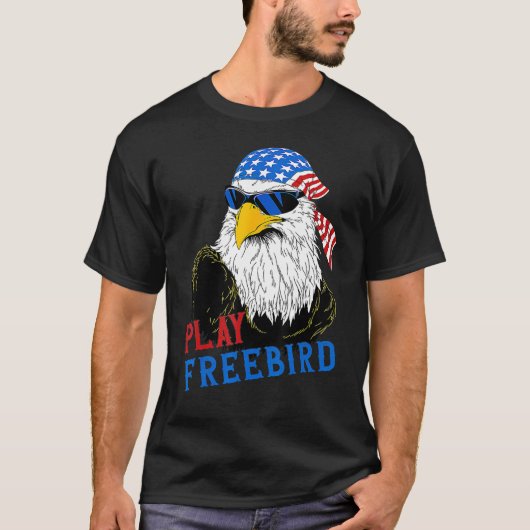 T-shirt Funny Play Free Bird 4th Of July Bald Eagle Mullet (Devant)