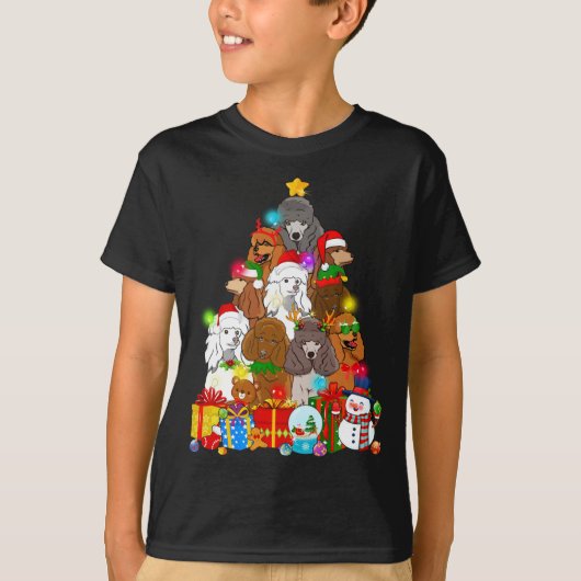 T-shirt Funny Poodle Christmas Tree Lights Amoureux des ch (Devant)