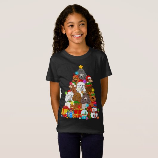 T-Shirt Funny Poodle Christmas Tree Lights Amoureux des ch (Devant entier)