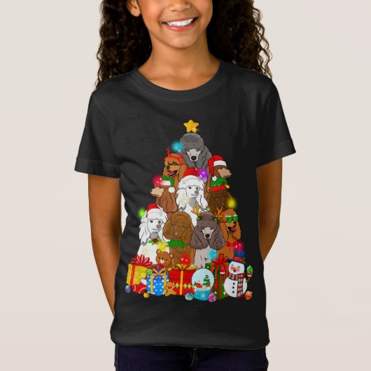 T-Shirt Funny Poodle Christmas Tree Lights Amoureux des ch (Devant)