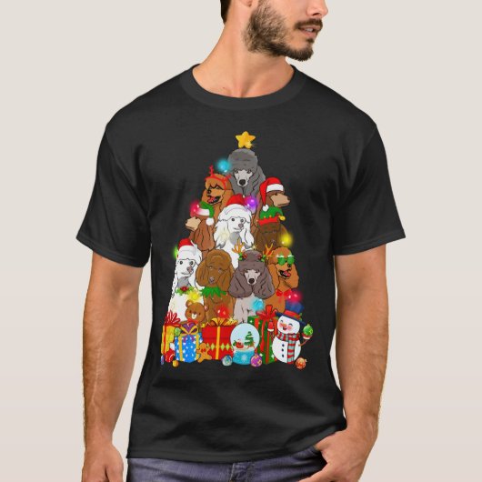 T-shirt Funny Poodle Christmas Tree Lights Amoureux des ch (Devant)