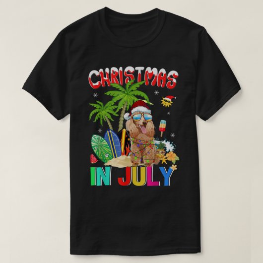 T-shirt Funny Poodle Dog à Santa Hat (Design devant)