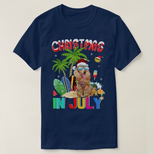 T-shirt Funny Poodle Dog à Santa Hat (Design devant)