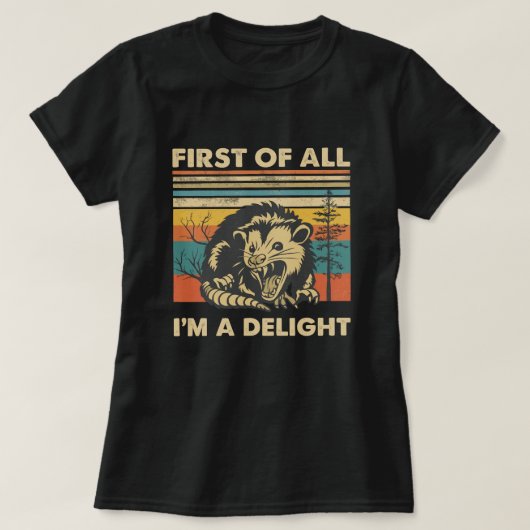 T-shirt Funny Possum Retro Forest; “I’m a Delight” Summer  (Design devant)