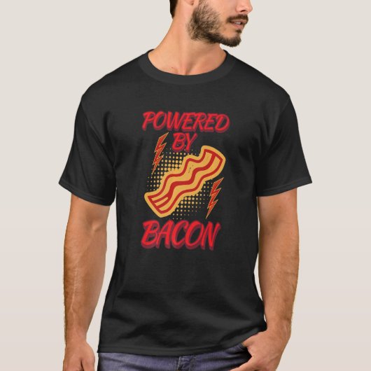 T-shirt Funny Powered By Bacon Humor Shirt Bacon Lover Jok (Devant)
