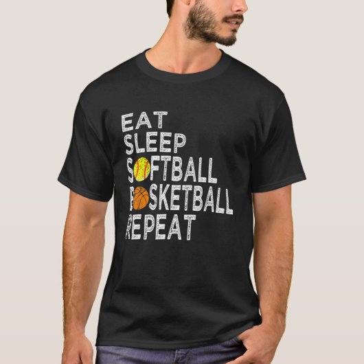 T-shirt Funny Present Eat Sleep Softball Basketball Repeat (Devant)