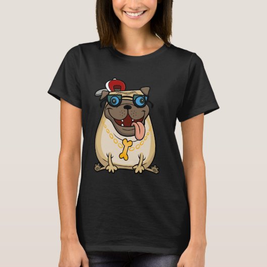 T-shirt Funny Pug Cartoon Thug Life Dog (Devant)