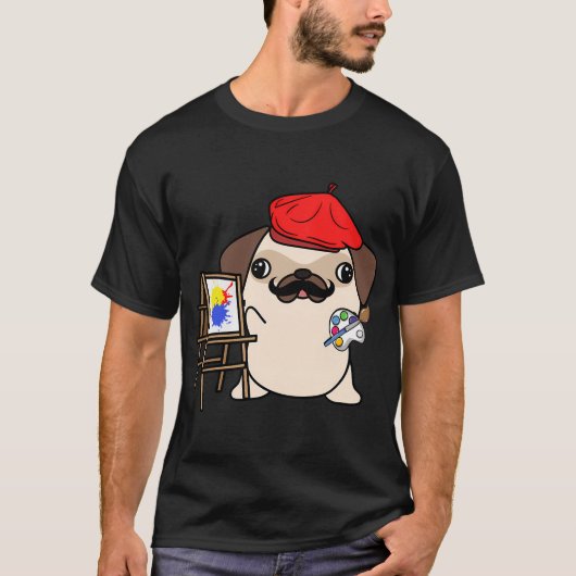 T-shirt Funny Pug est un peintre (Devant)