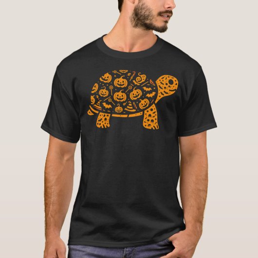 T-shirt Funny Pumpkin Turtle Candy Halloween Mens Womens K (Devant)