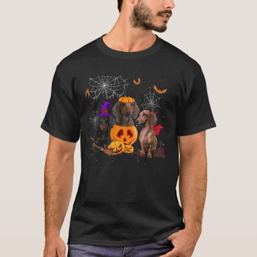 T-shirt Funny Pumpkin Witch Dachshund Matching Dog Hallowe (Devant)