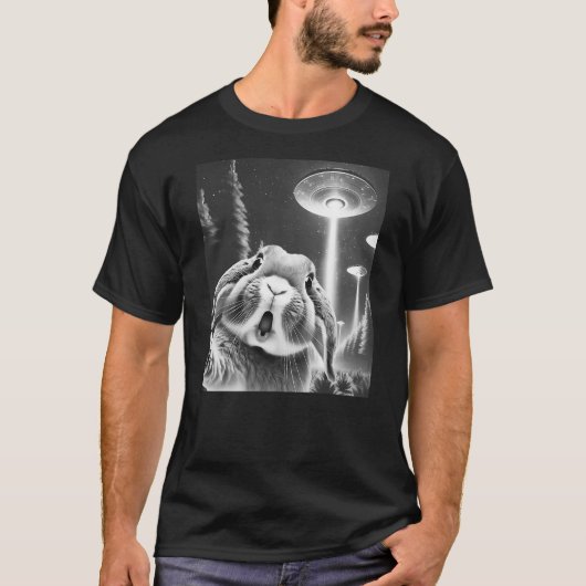 T-shirt Funny Rabbit Alien UFO Taking a Selfie Animal Love (Devant)