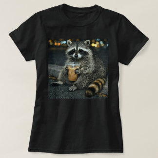 T-shirt Funny Raccoon Drinking Iced Coffee — Cute Animal 