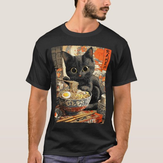 T-shirt Funny Ramen Cat Noodle Lovers Anime Otaku  (Devant)