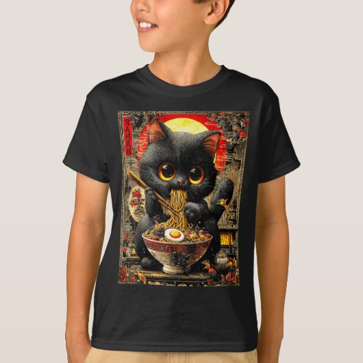 T-shirt Funny Ramen Cat Noodle Lovers Anime Otaku  (Devant)