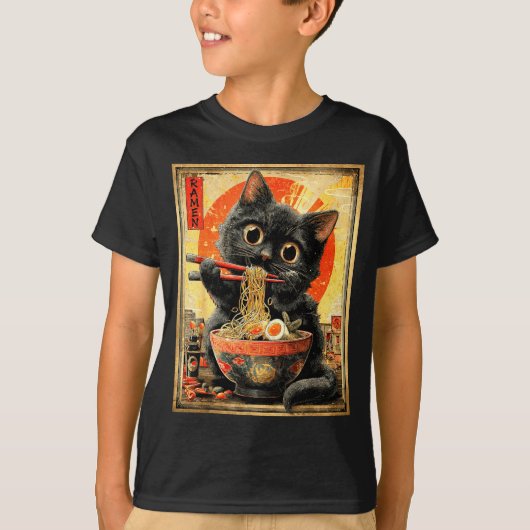 T-shirt Funny Ramen Cat Noodle Lovers Anime Otaku  (Devant)