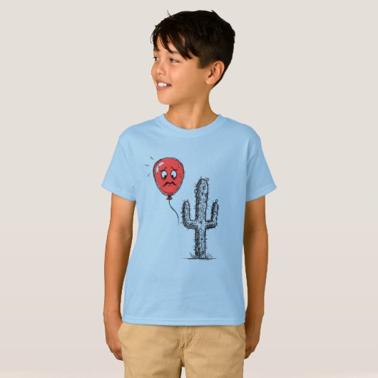 T-shirt Funny Red Balloon Floating Near Prickly Cactus (Devant entier)