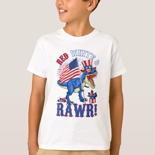 T-shirt Funny Red White & Rawr T Rex USA Drapeau 4 juillet (Devant)