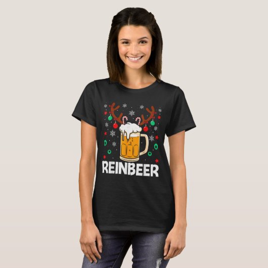 T-shirt Funny Reinbeer Winedeer Beer Wine Matching Couples (Devant entier)